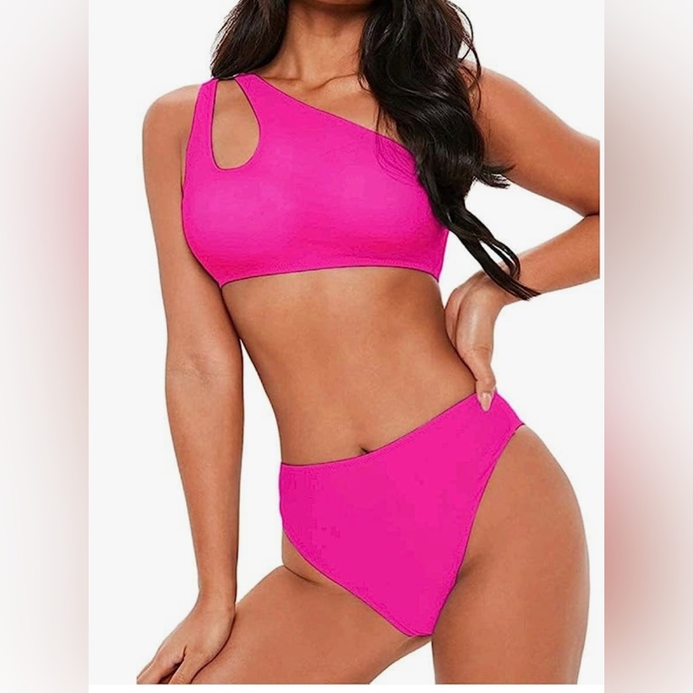 Cut Out One Shoulder High Waisted Bikini NWOT